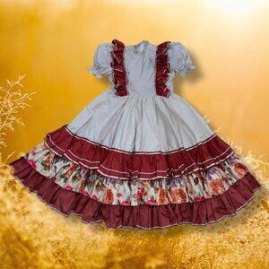 Vtg 70s Handmade Prairie Dress Ruffle Puff Sleeve Cottagecore Maxi Floral Size L